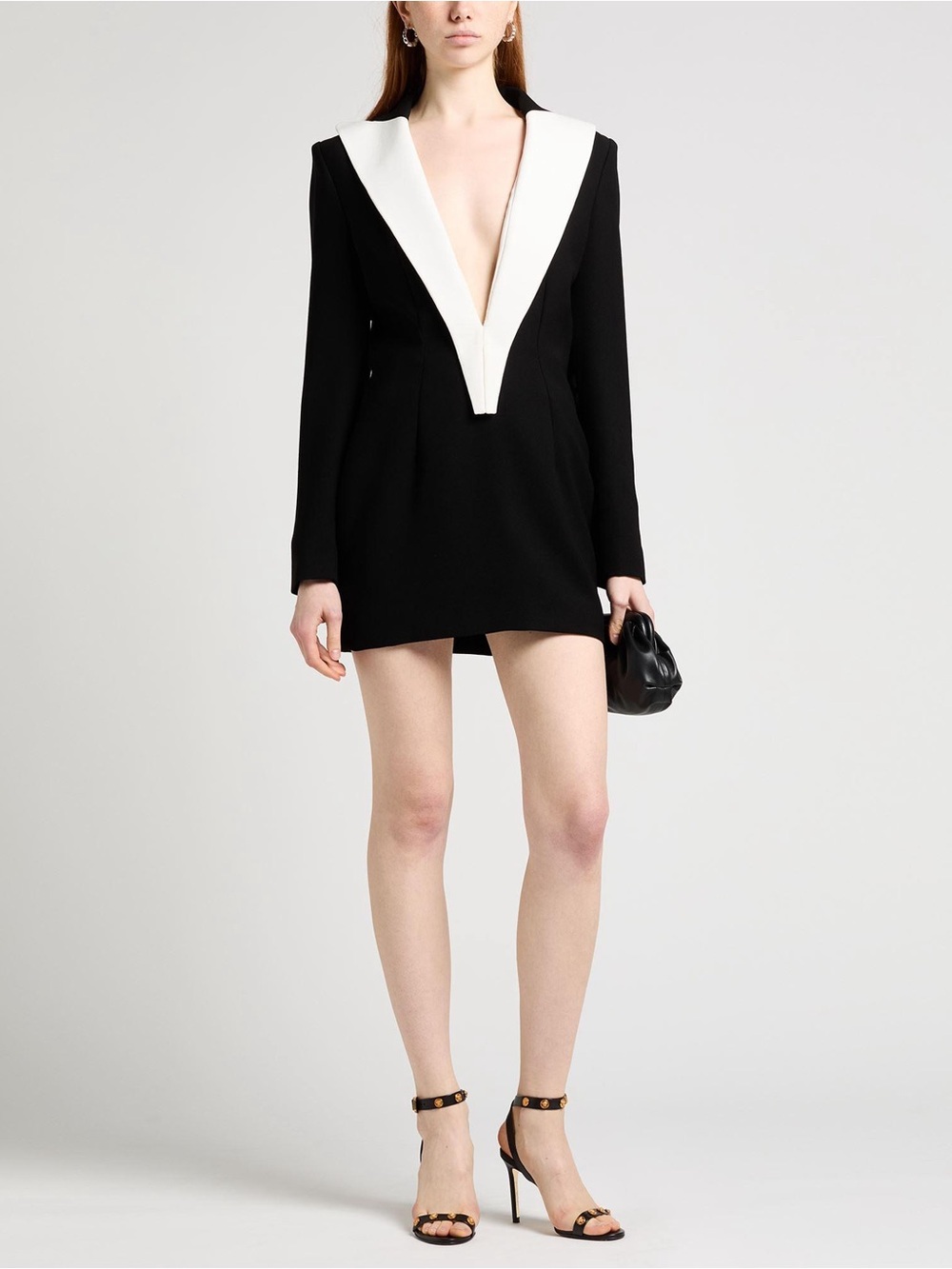 ISO Black Plunge V Neck Mini Dress with White Contrast Collar